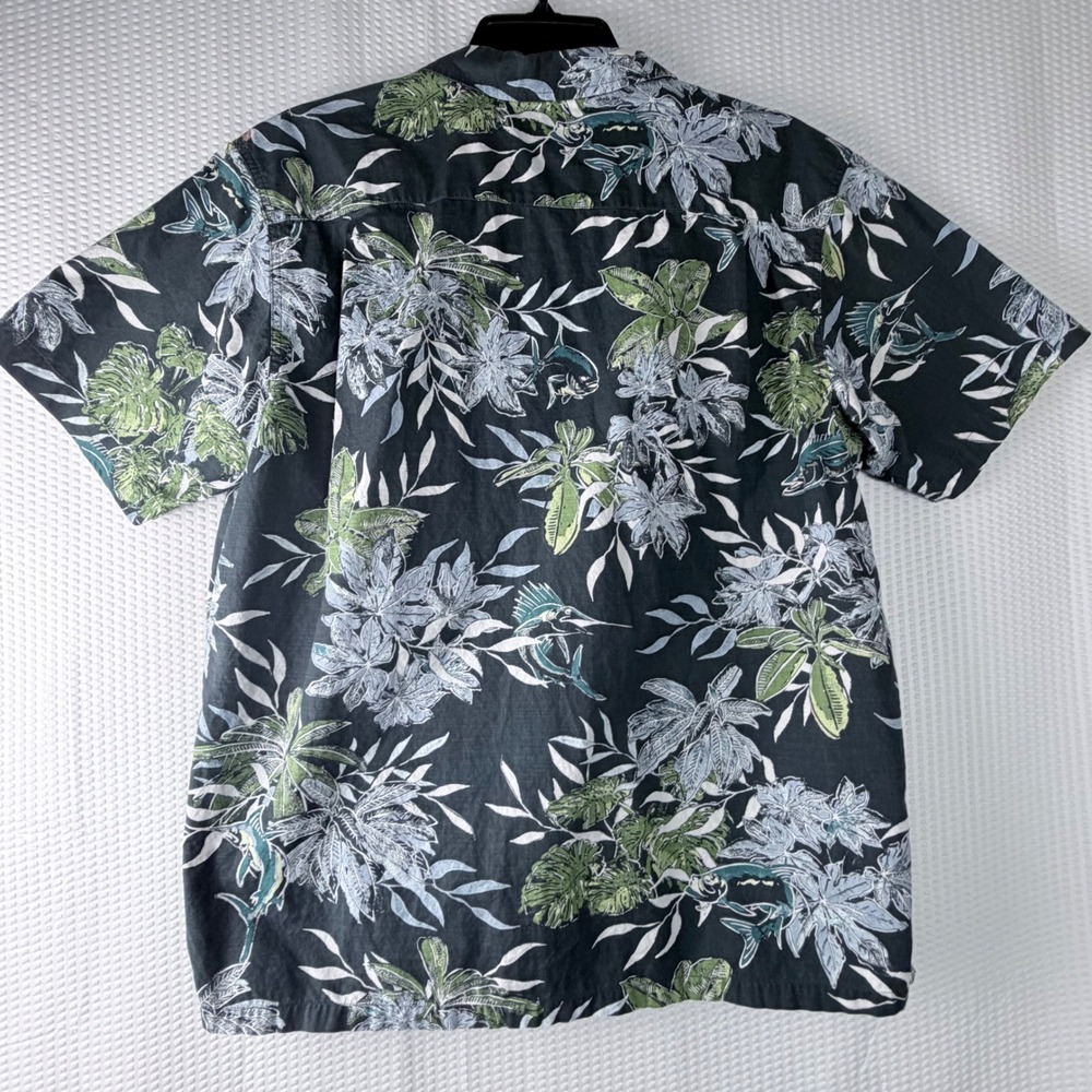 Columbia Men L Blue‎ Gray Short Sleeve Button Up Shirt Tropical Fish Floral - Picture 3 of 11
